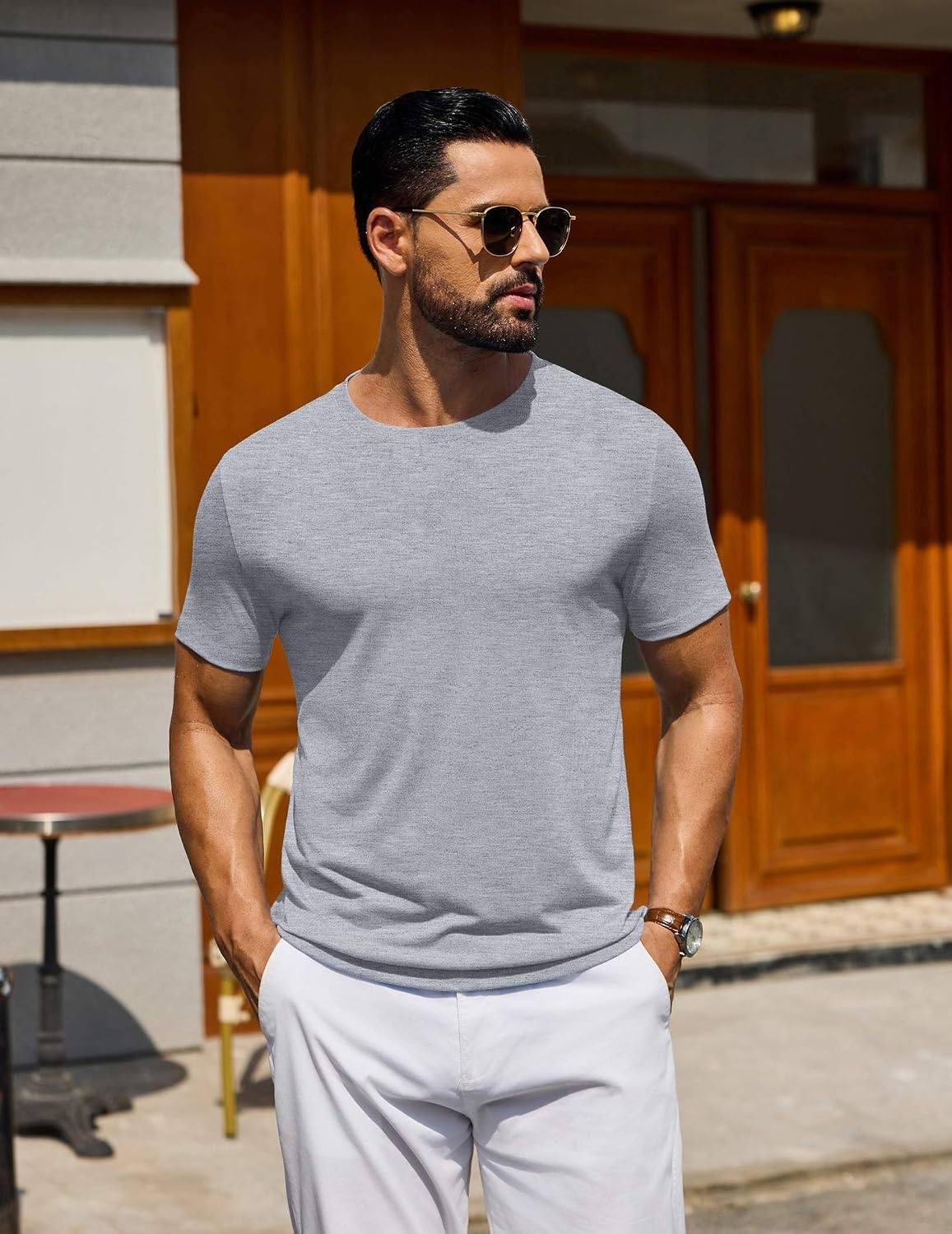image:imageCOOFANDY Mens T Shirt Short Sleeve Casual TShirts Crew Neck Basic Tee ShirtsLight Grey