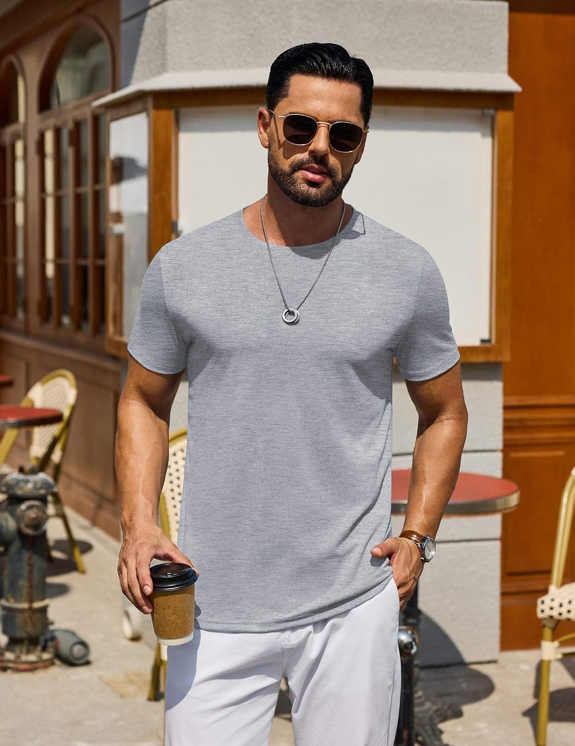 image:imageCOOFANDY Mens T Shirt Short Sleeve Casual TShirts Crew Neck Basic Tee ShirtsLight Grey