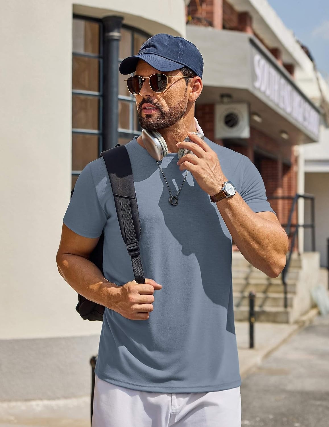 image:imageCOOFANDY Mens T Shirt Short Sleeve Casual TShirts Crew Neck Basic Tee ShirtsMisty Blue