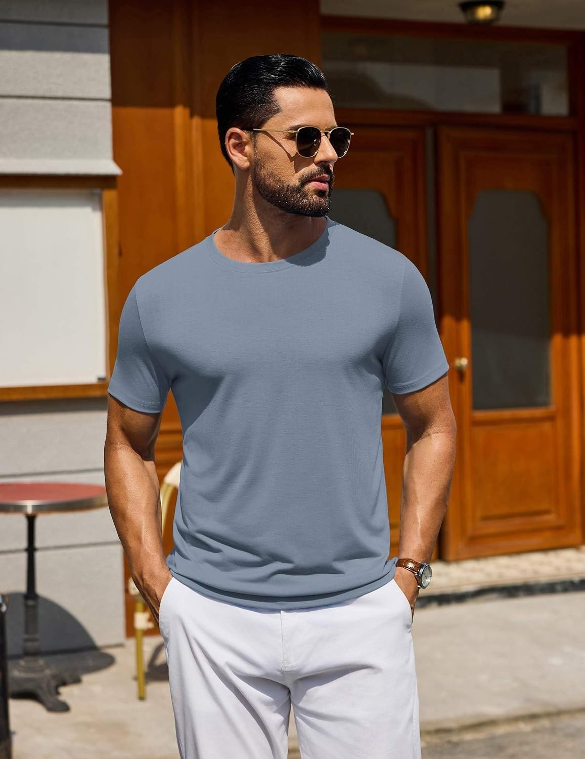 image:imageCOOFANDY Mens T Shirt Short Sleeve Casual TShirts Crew Neck Basic Tee ShirtsMisty Blue