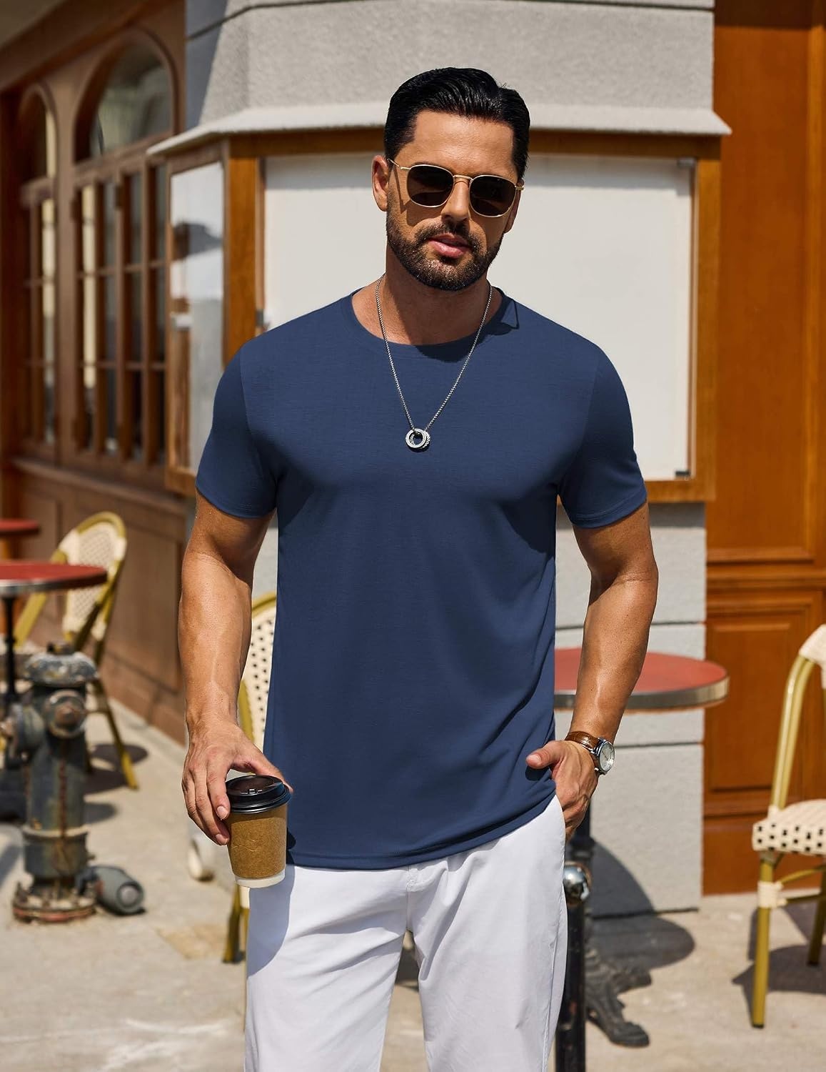 image:imageCOOFANDY Mens T Shirt Short Sleeve Casual TShirts Crew Neck Basic Tee ShirtsNavy