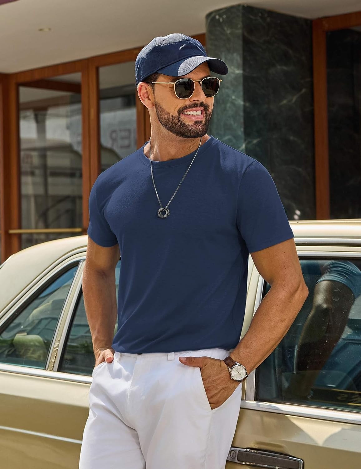 image:imageCOOFANDY Mens T Shirt Short Sleeve Casual TShirts Crew Neck Basic Tee ShirtsNavy