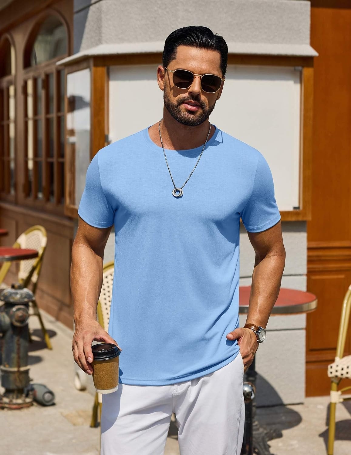 image:imageCOOFANDY Mens T Shirt Short Sleeve Casual TShirts Crew Neck Basic Tee ShirtsOcean Blues 3 Pack