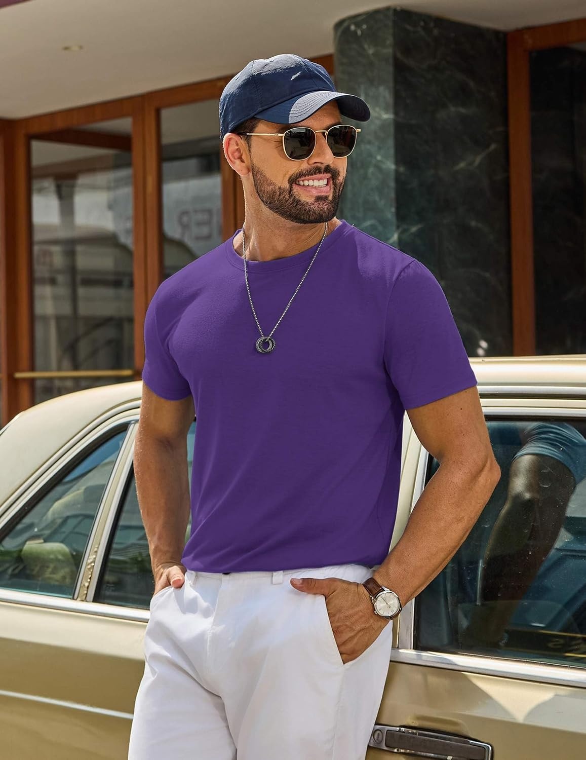 image:imageCOOFANDY Mens T Shirt Short Sleeve Casual TShirts Crew Neck Basic Tee ShirtsPurple