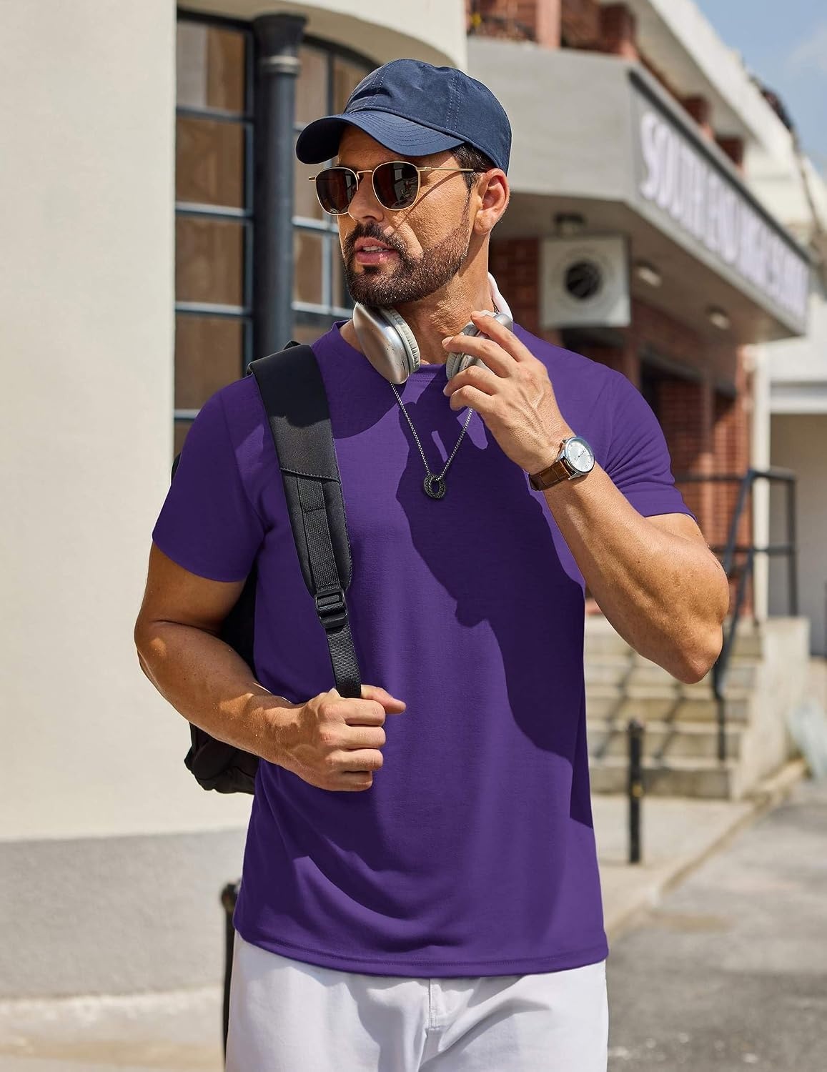 image:imageCOOFANDY Mens T Shirt Short Sleeve Casual TShirts Crew Neck Basic Tee ShirtsPurple