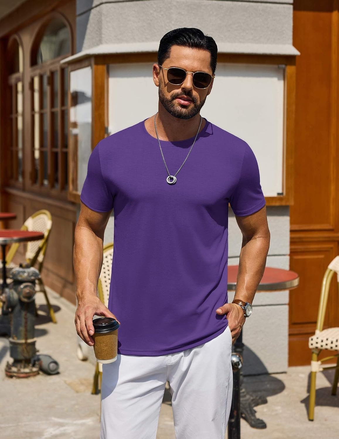 image:imageCOOFANDY Mens T Shirt Short Sleeve Casual TShirts Crew Neck Basic Tee ShirtsPurple