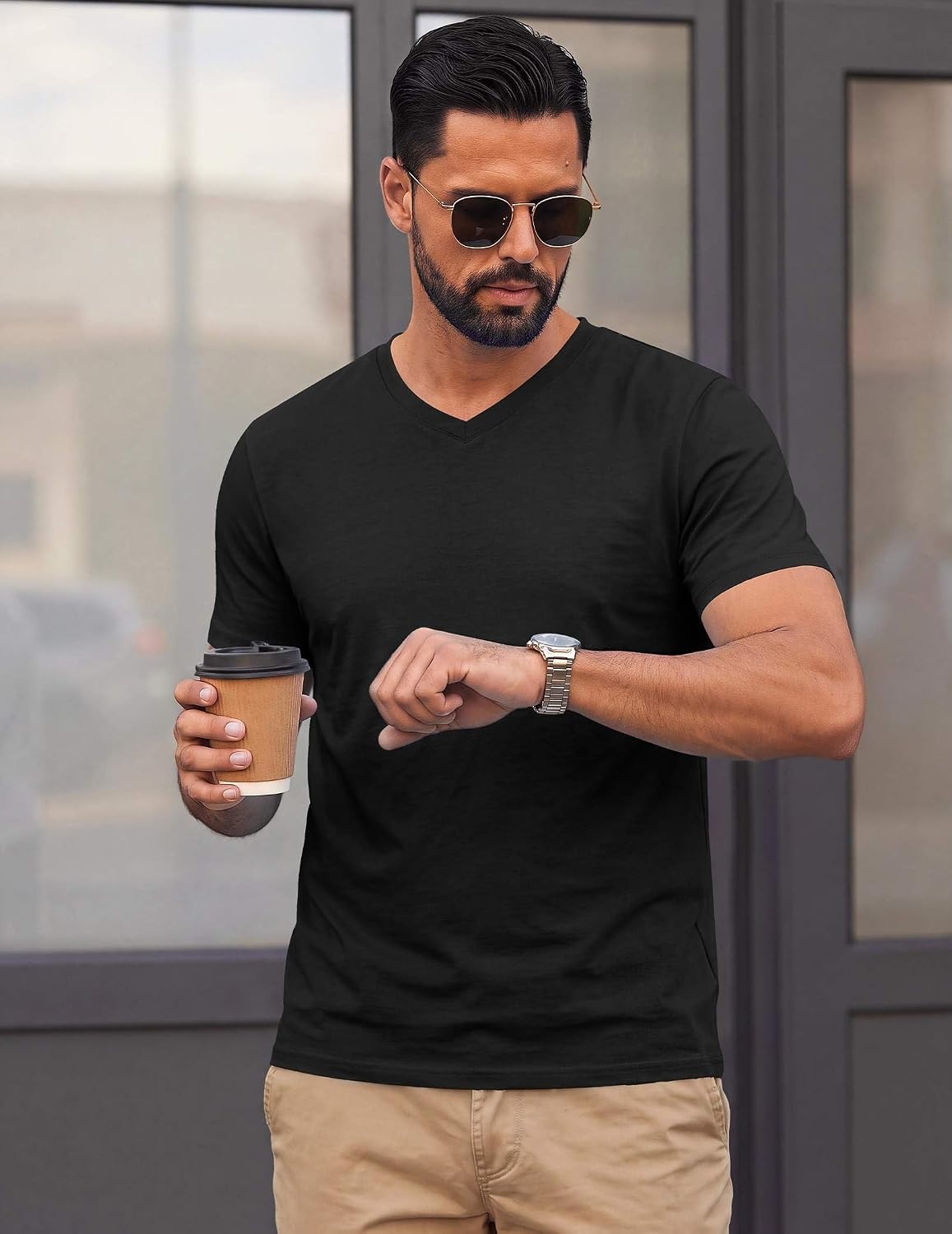 image:imageCOOFANDY Mens T Shirts Short Sleeve V Neck TShirt Casual Plain Basic TeeBlack