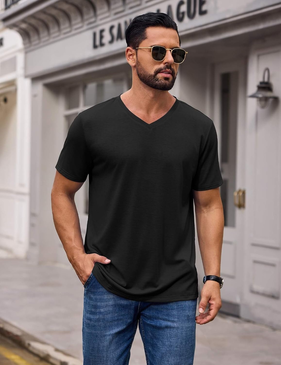 image:imageCOOFANDY Mens T Shirts Short Sleeve V Neck TShirt Casual Plain Basic TeeBlack