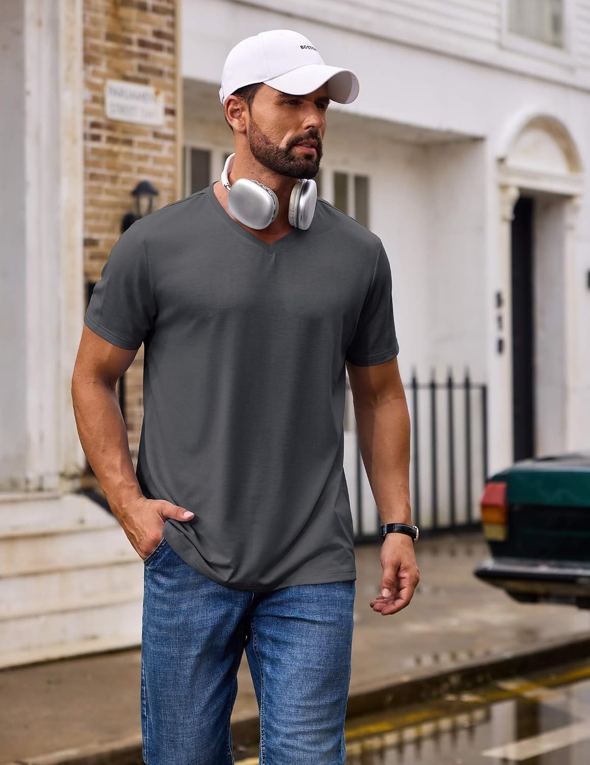 image:imageCOOFANDY Mens T Shirts Short Sleeve V Neck TShirt Casual Plain Basic TeeDark Gray