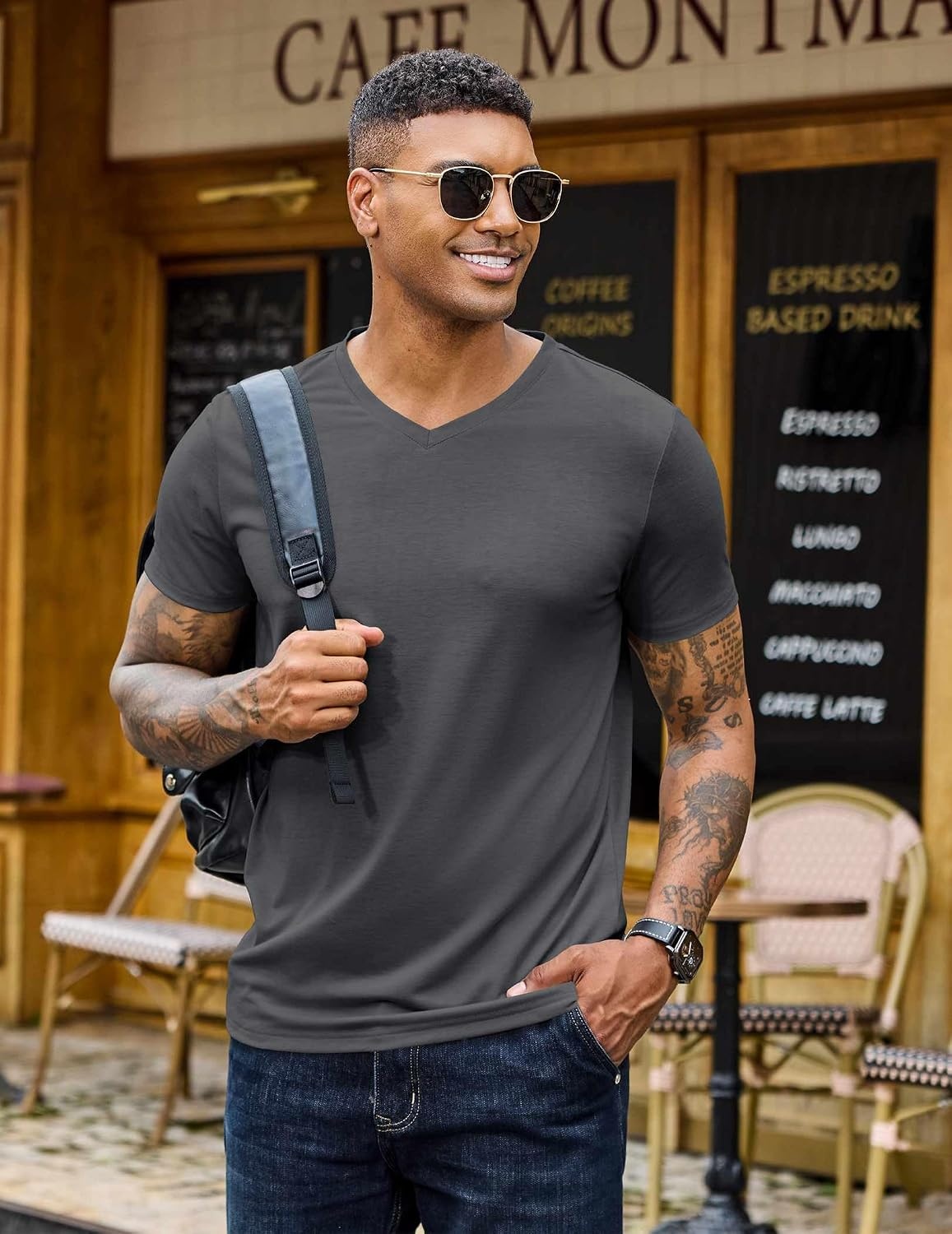 image:imageCOOFANDY Mens T Shirts Short Sleeve V Neck TShirt Casual Plain Basic TeeDark Gray