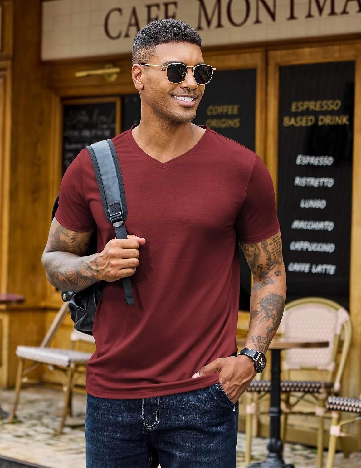 image:imageCOOFANDY Mens T Shirts Short Sleeve V Neck TShirt Casual Plain Basic TeeDark Red