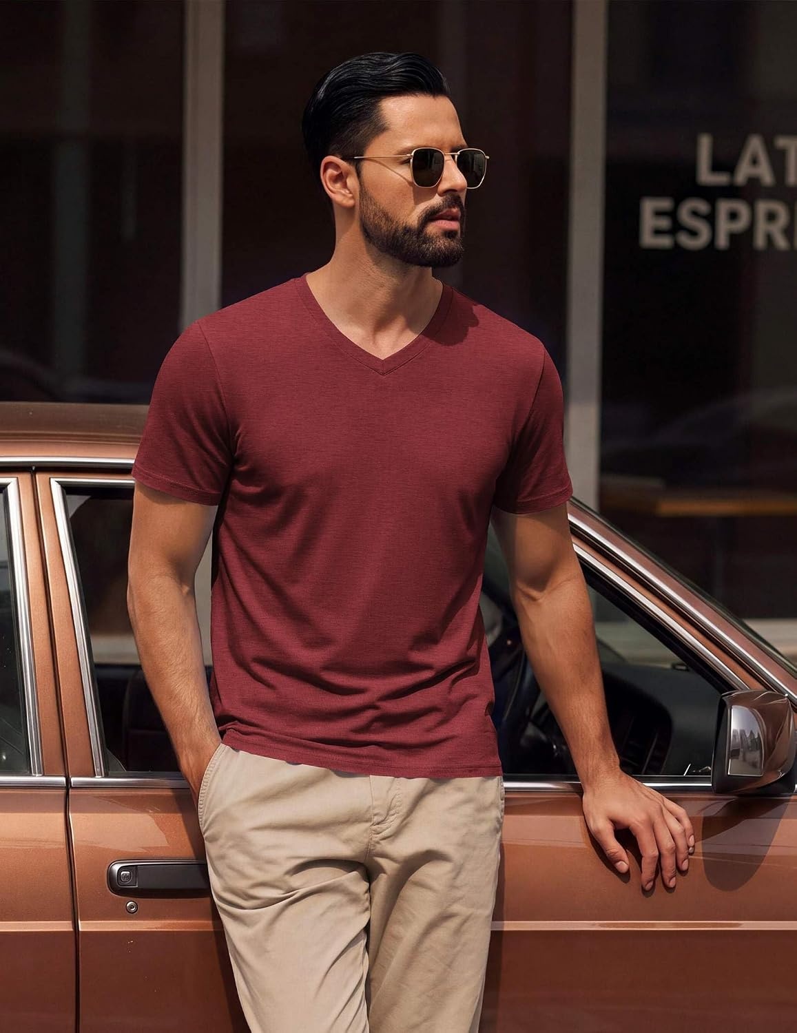 image:imageCOOFANDY Mens T Shirts Short Sleeve V Neck TShirt Casual Plain Basic TeeDark Red