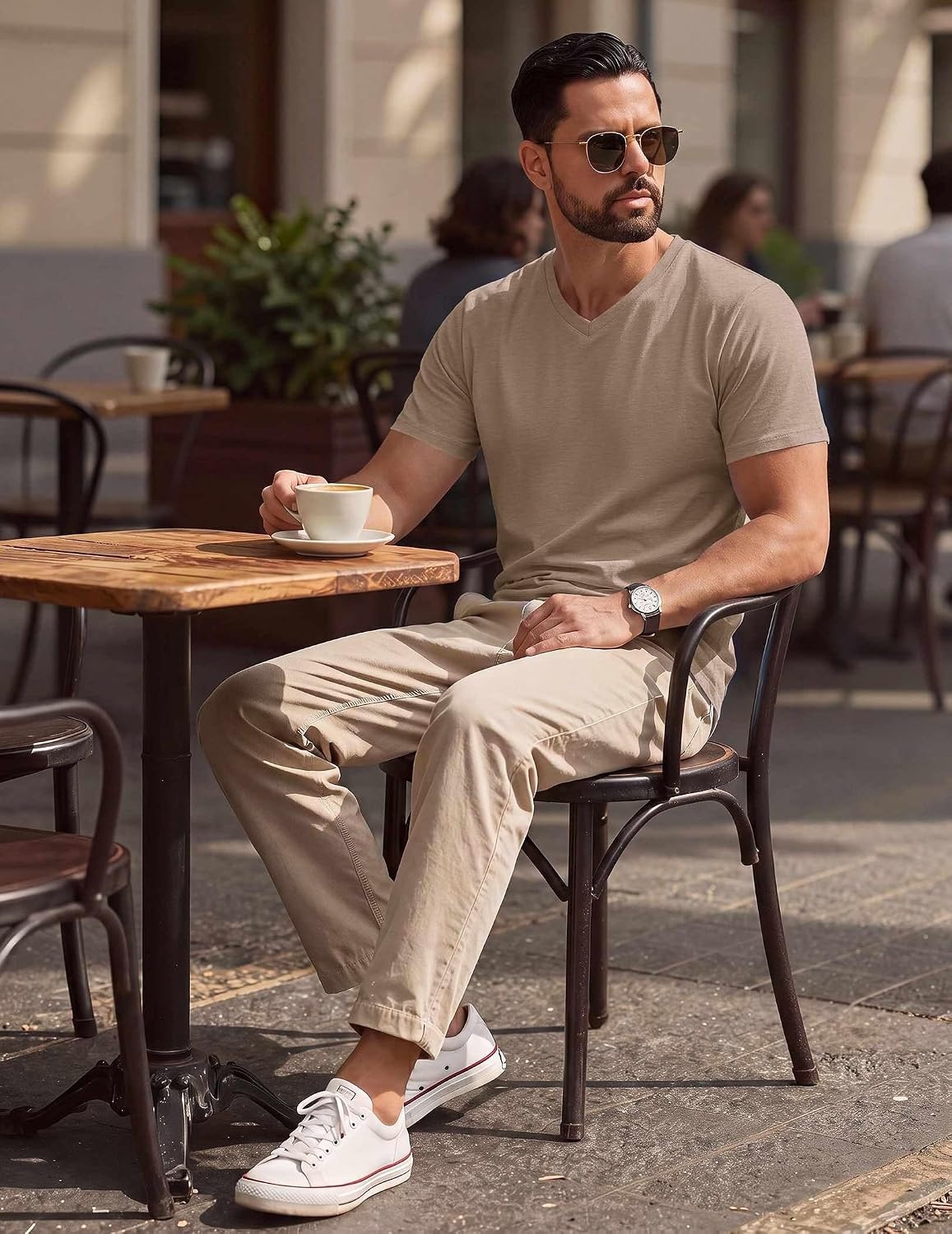 image:imageCOOFANDY Mens T Shirts Short Sleeve V Neck TShirt Casual Plain Basic TeeKhaki