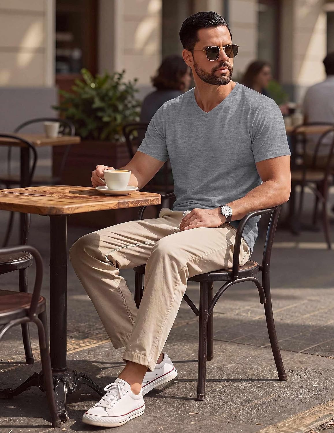 image:imageCOOFANDY Mens T Shirts Short Sleeve V Neck TShirt Casual Plain Basic TeeLight Gray