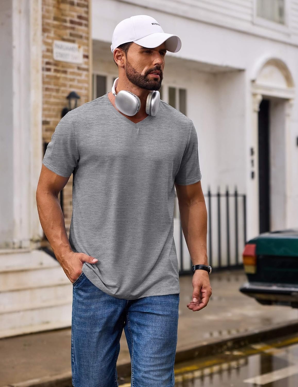 image:imageCOOFANDY Mens T Shirts Short Sleeve V Neck TShirt Casual Plain Basic TeeLight Gray