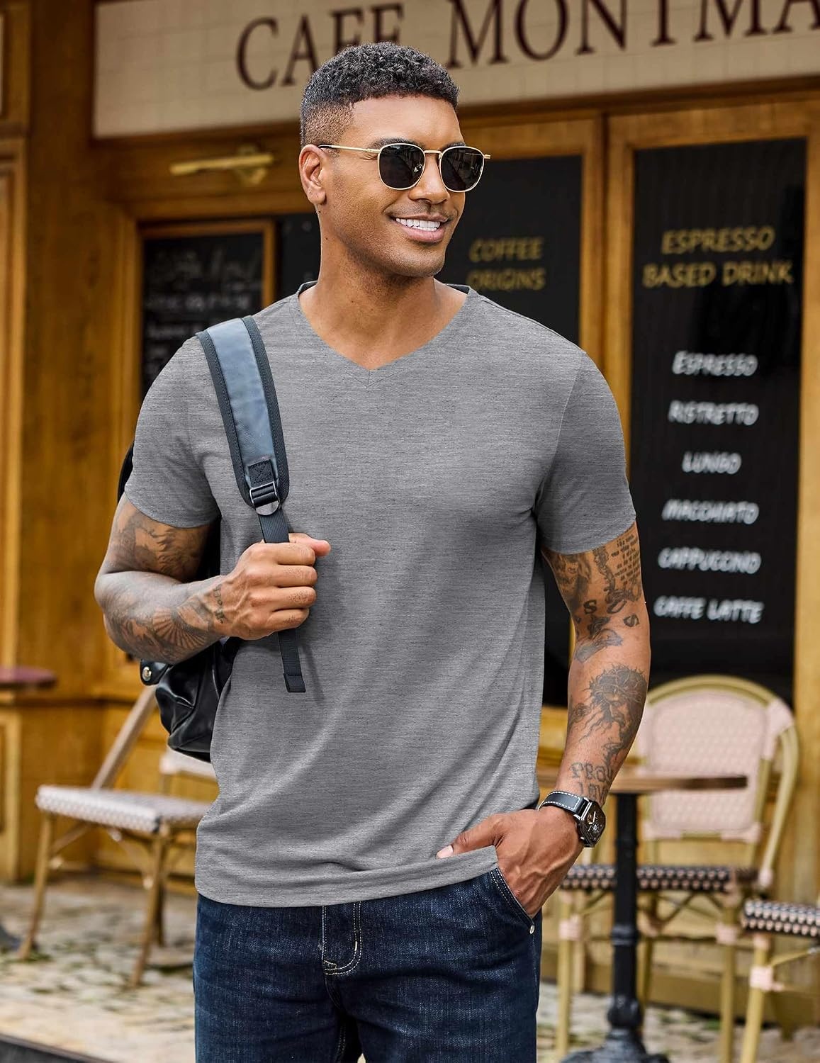 image:imageCOOFANDY Mens T Shirts Short Sleeve V Neck TShirt Casual Plain Basic TeeLight Gray