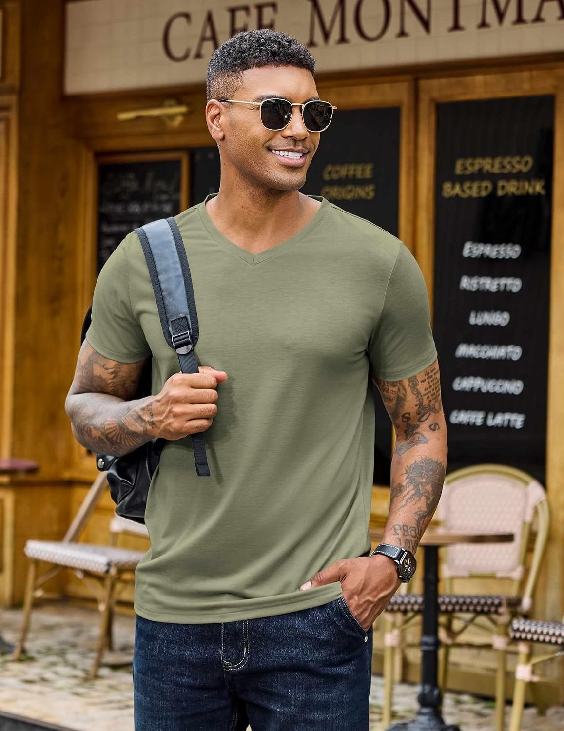 image:imageCOOFANDY Mens T Shirts Short Sleeve V Neck TShirt Casual Plain Basic TeeLight Green