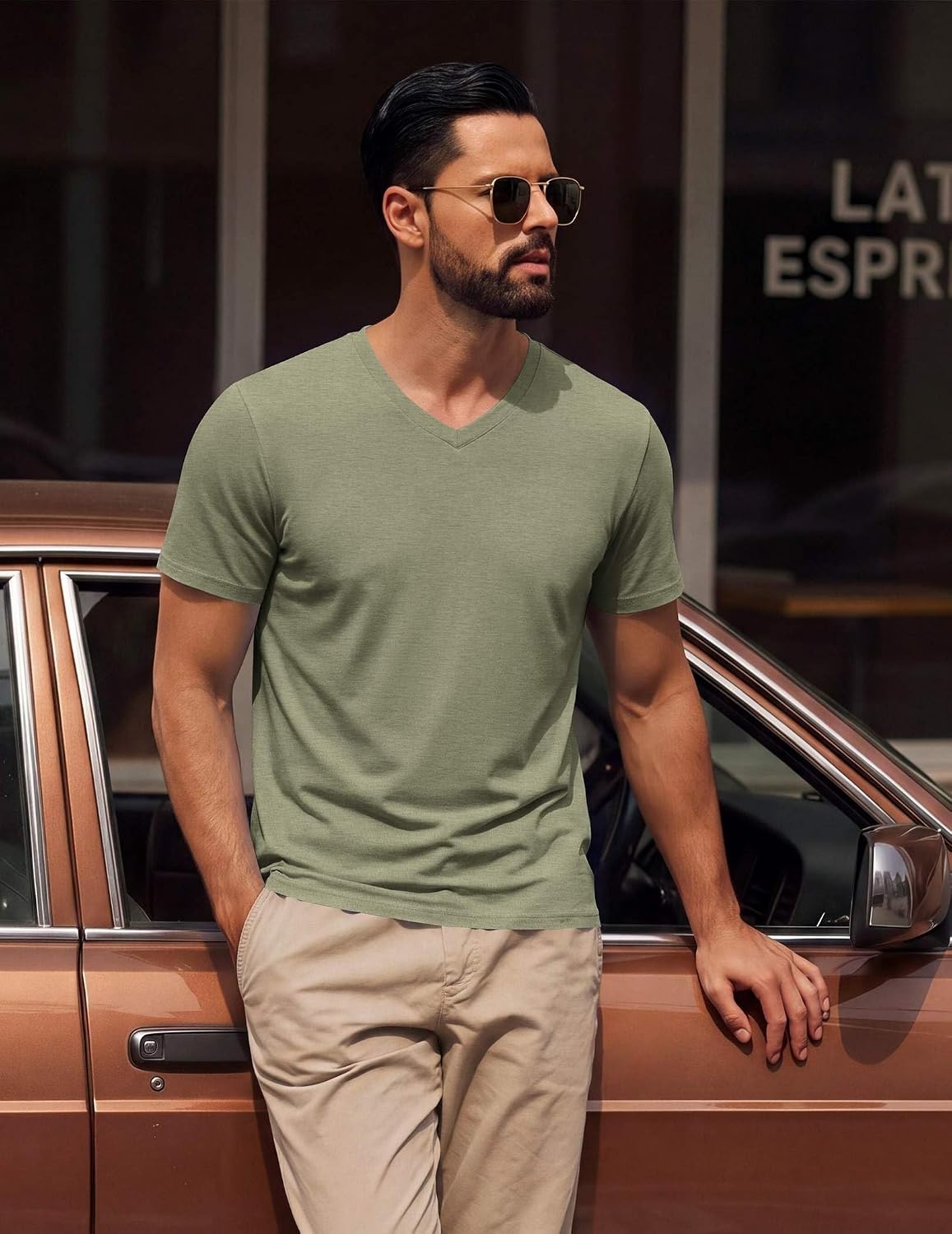 image:imageCOOFANDY Mens T Shirts Short Sleeve V Neck TShirt Casual Plain Basic TeeLight Green