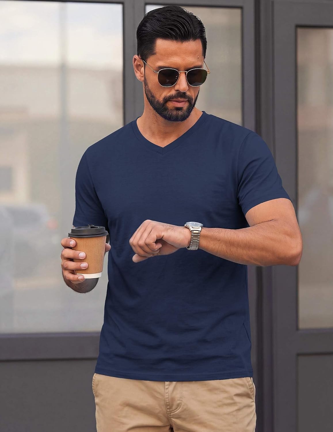 image:imageCOOFANDY Mens T Shirts Short Sleeve V Neck TShirt Casual Plain Basic TeeMidnight Blue