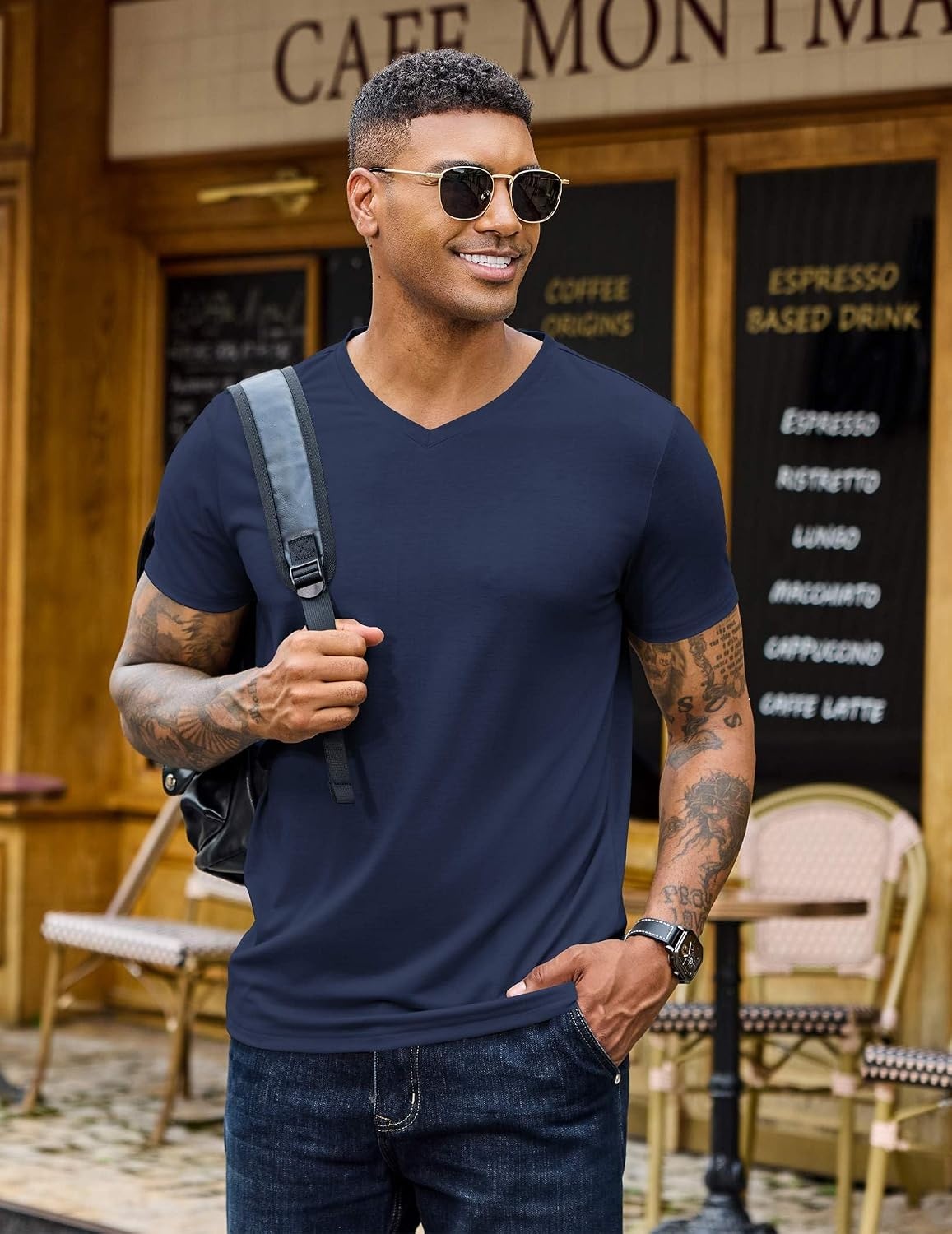 image:imageCOOFANDY Mens T Shirts Short Sleeve V Neck TShirt Casual Plain Basic TeeMidnight Blue