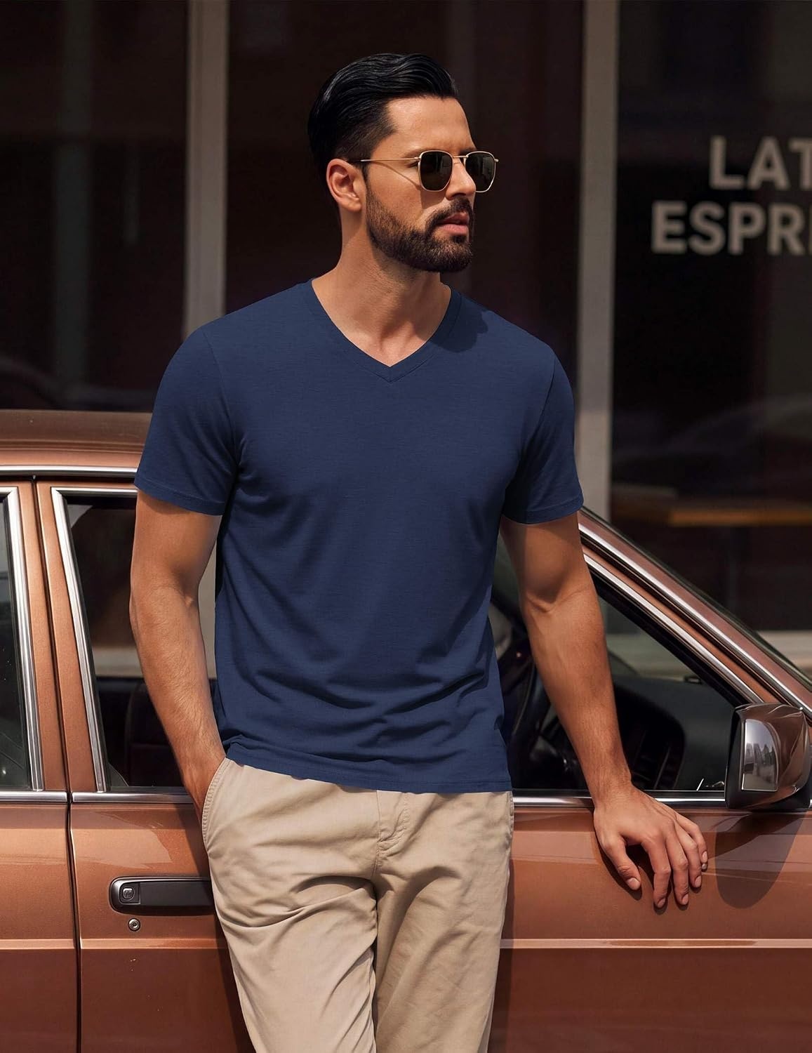 image:imageCOOFANDY Mens T Shirts Short Sleeve V Neck TShirt Casual Plain Basic TeeMidnight Blue
