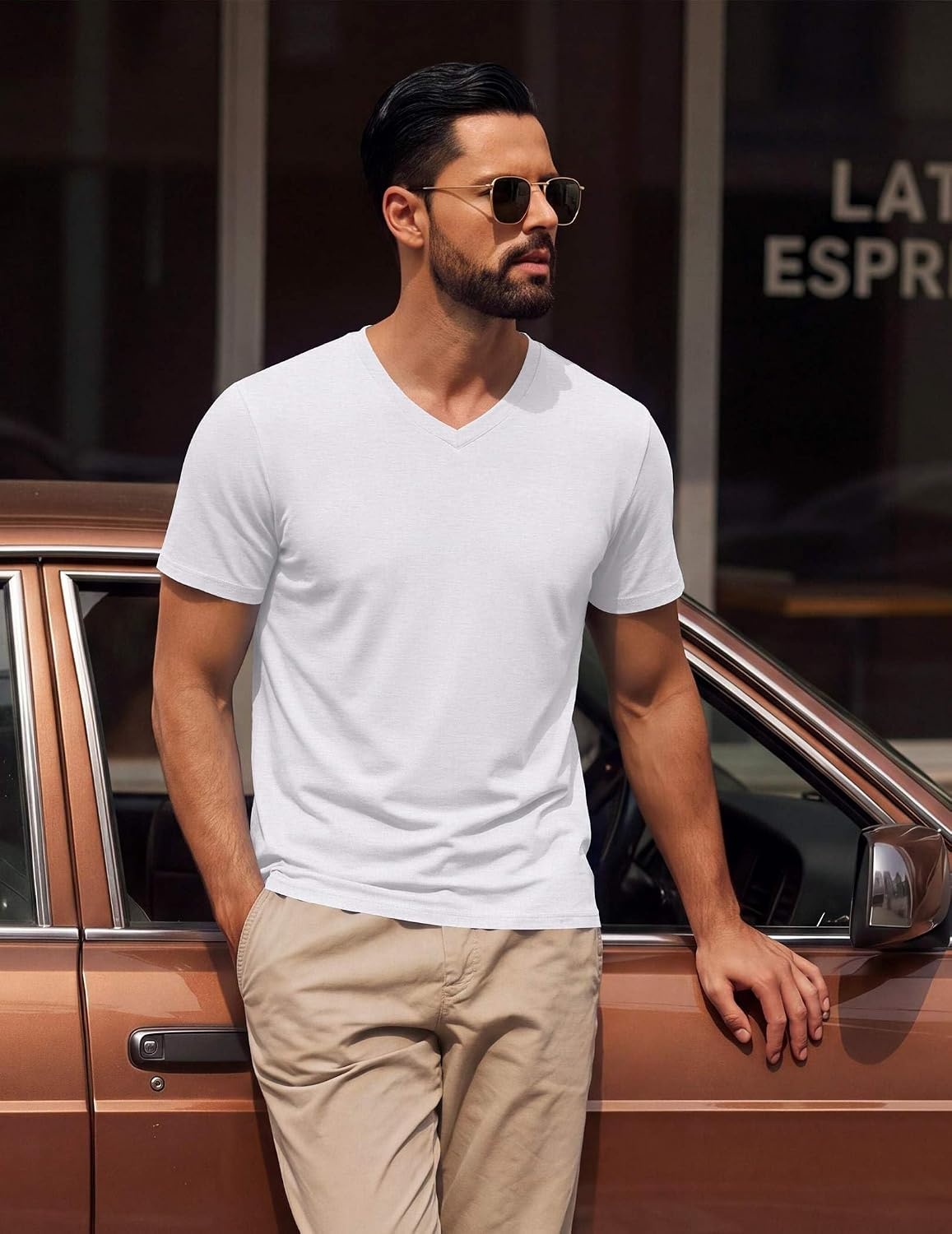 image:imageCOOFANDY Mens T Shirts Short Sleeve V Neck TShirt Casual Plain Basic TeeWhite
