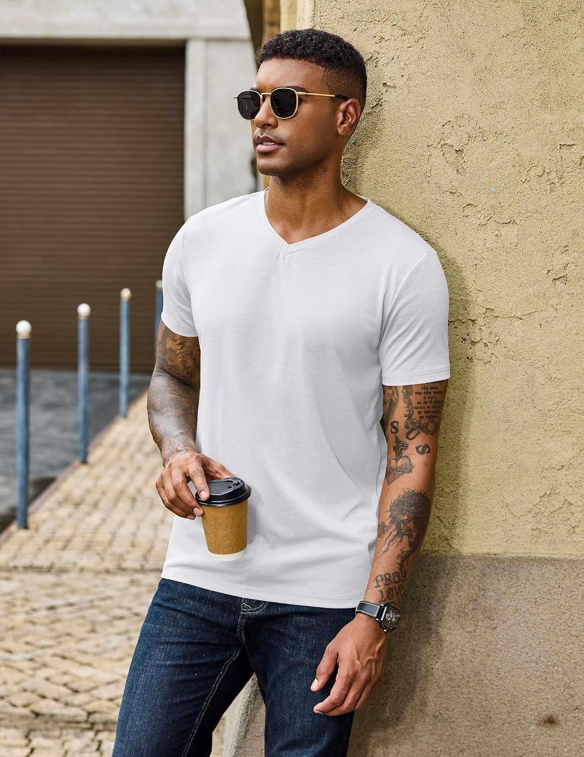 image:imageCOOFANDY Mens T Shirts Short Sleeve V Neck TShirt Casual Plain Basic TeeWhite 3pack