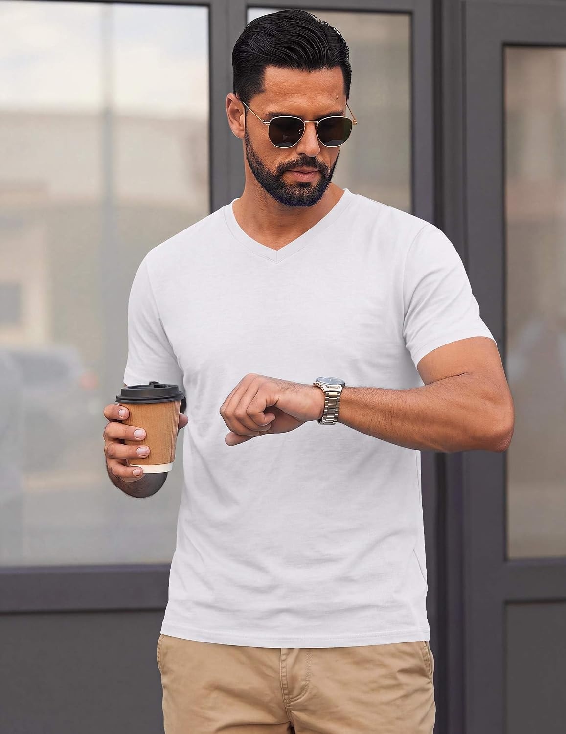 image:imageCOOFANDY Mens T Shirts Short Sleeve V Neck TShirt Casual Plain Basic TeeWhite