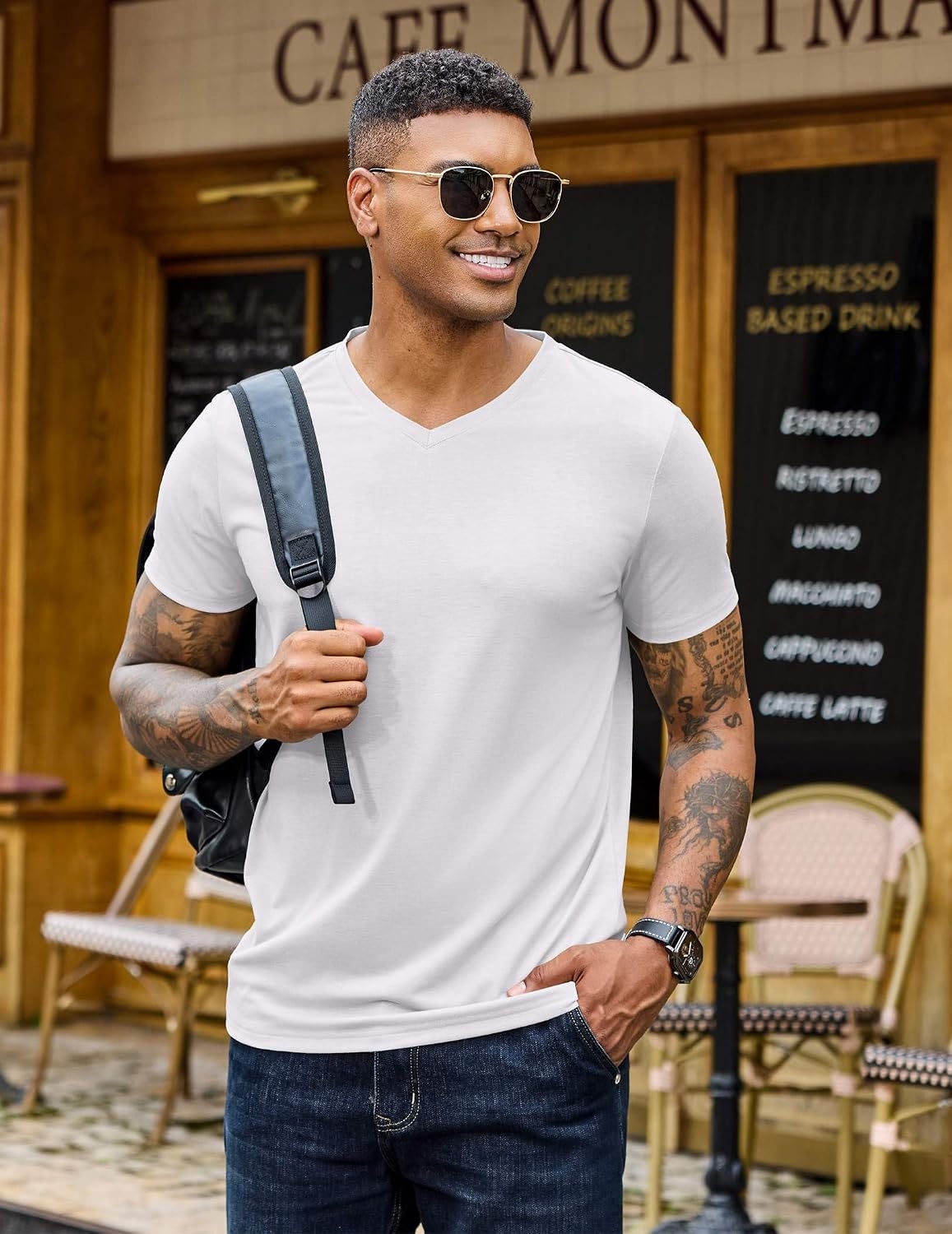 image:imageCOOFANDY Mens T Shirts Short Sleeve V Neck TShirt Casual Plain Basic TeeWhite