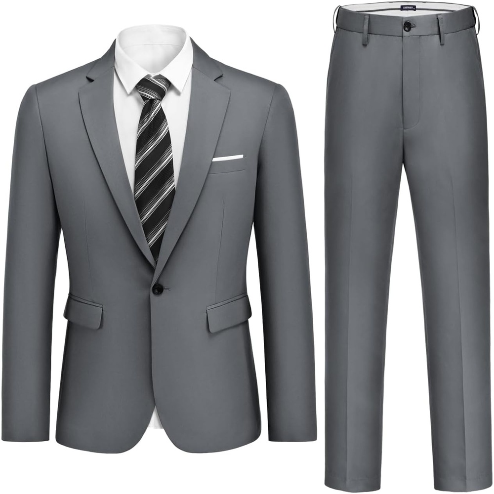 image:imageCOOFANDY Mens 2 Piece Suits Classic Fit One Button Suits Tuxedo JacketDark Grey
