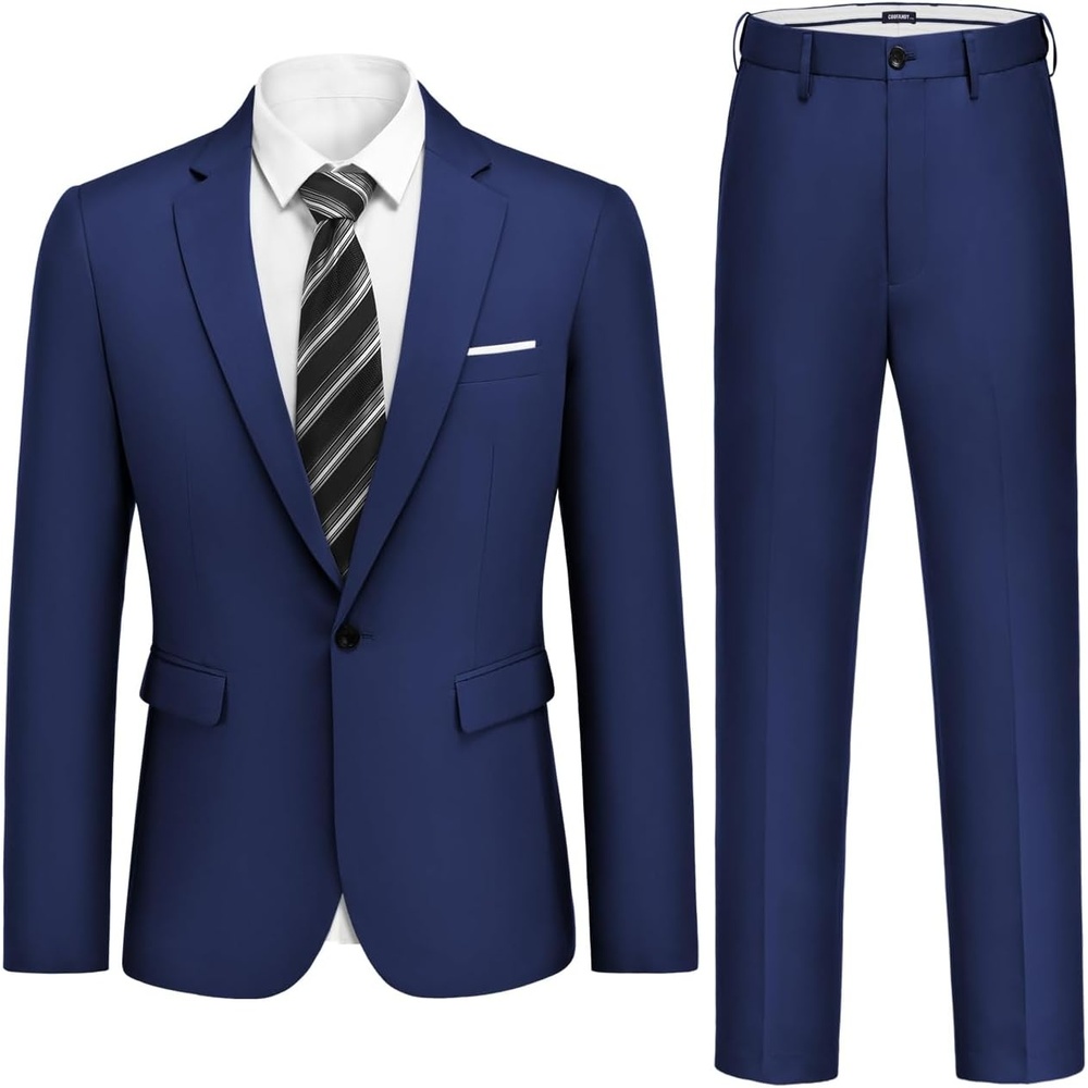 image:imageCOOFANDY Mens 2 Piece Suits Classic Fit One Button Suits Tuxedo JacketNavy Blue