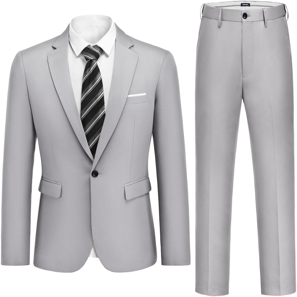 image:imageCOOFANDY Mens 2 Piece Suits Classic Fit One Button Suits Tuxedo JacketSilver