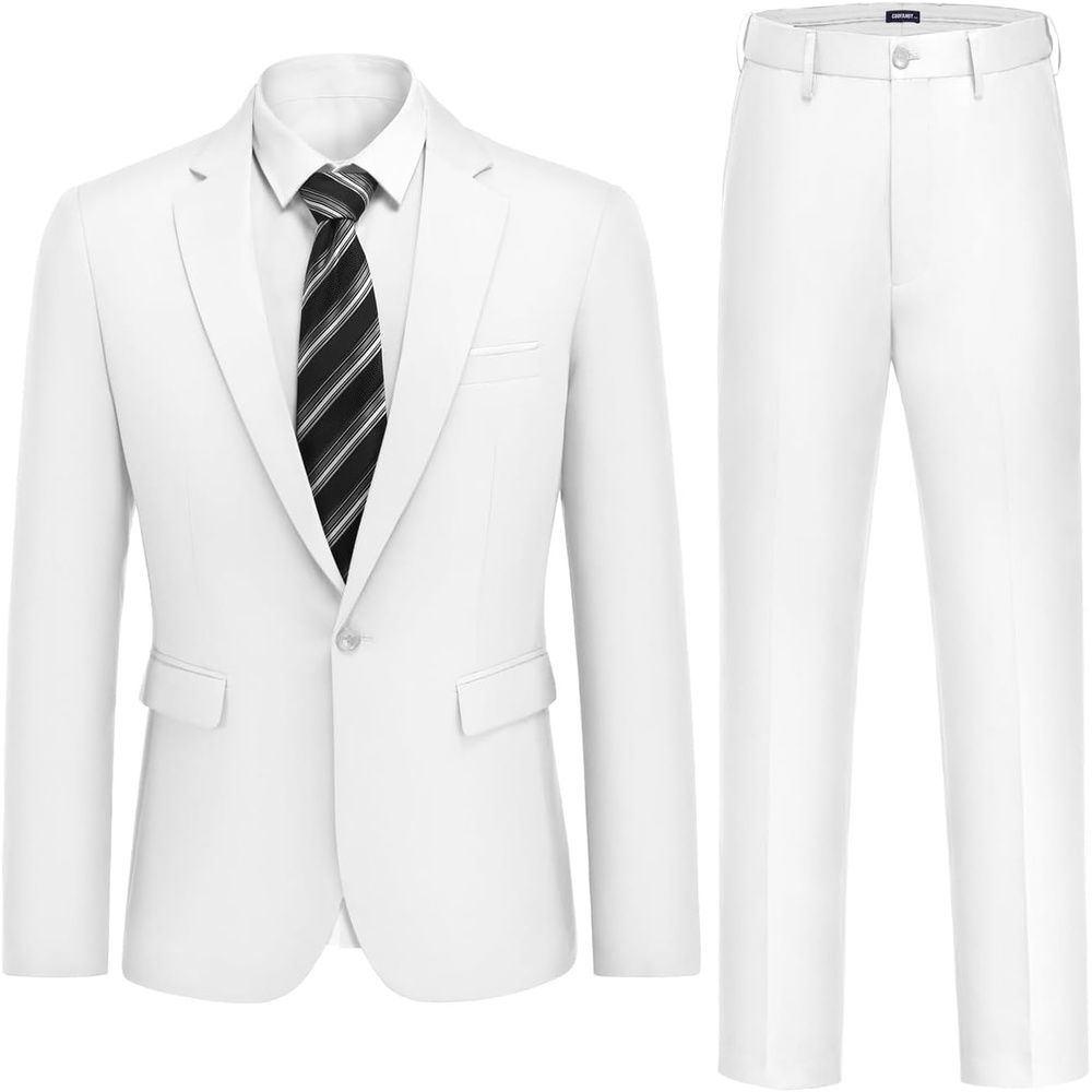 image:imageCOOFANDY Mens 2 Piece Suits Classic Fit One Button Suits Tuxedo JacketWhite