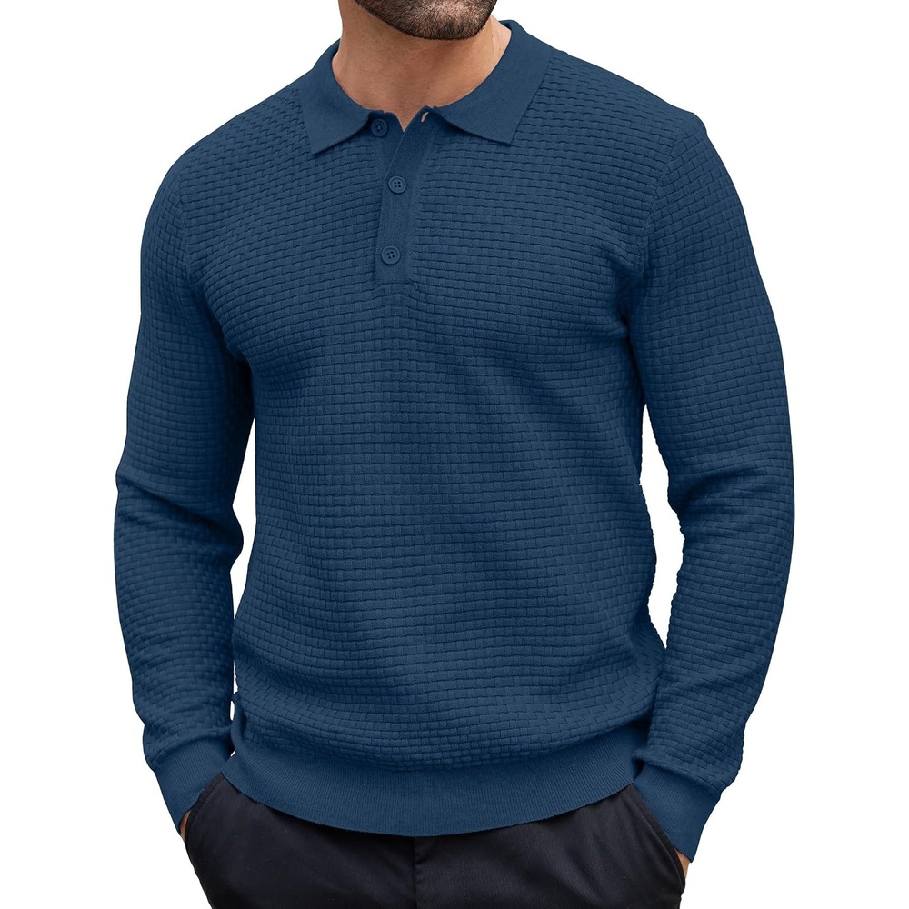 image:imageCOOFANDY Mens Knit Polo Shirts Casual Collared Long Sleeve Sweater PolosDark Blue