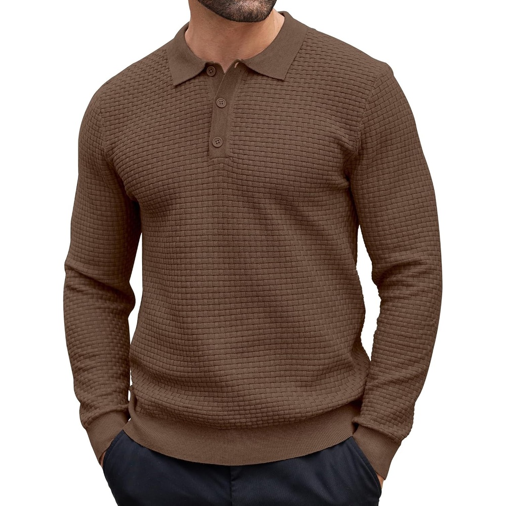 image:imageCOOFANDY Mens Knit Polo Shirts Casual Collared Long Sleeve Sweater PolosDark Coffee