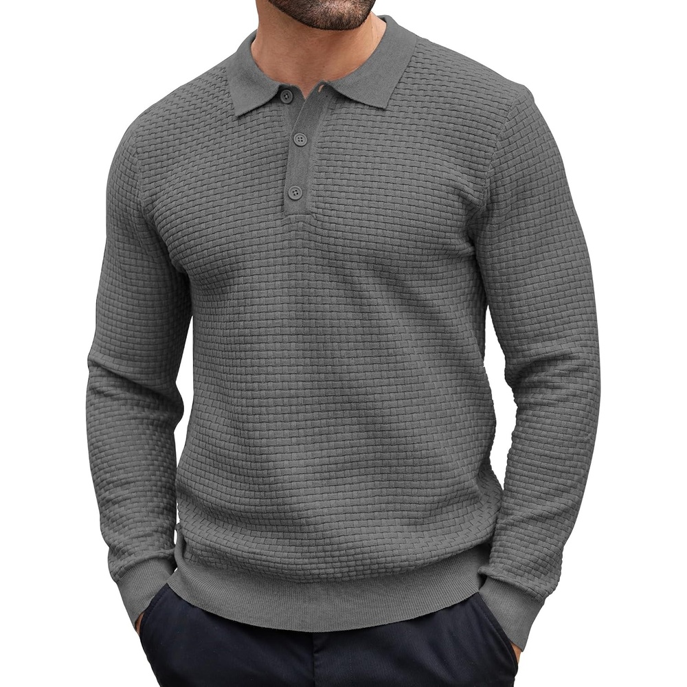 image:imageCOOFANDY Mens Knit Polo Shirts Casual Collared Long Sleeve Sweater PolosDark Grey