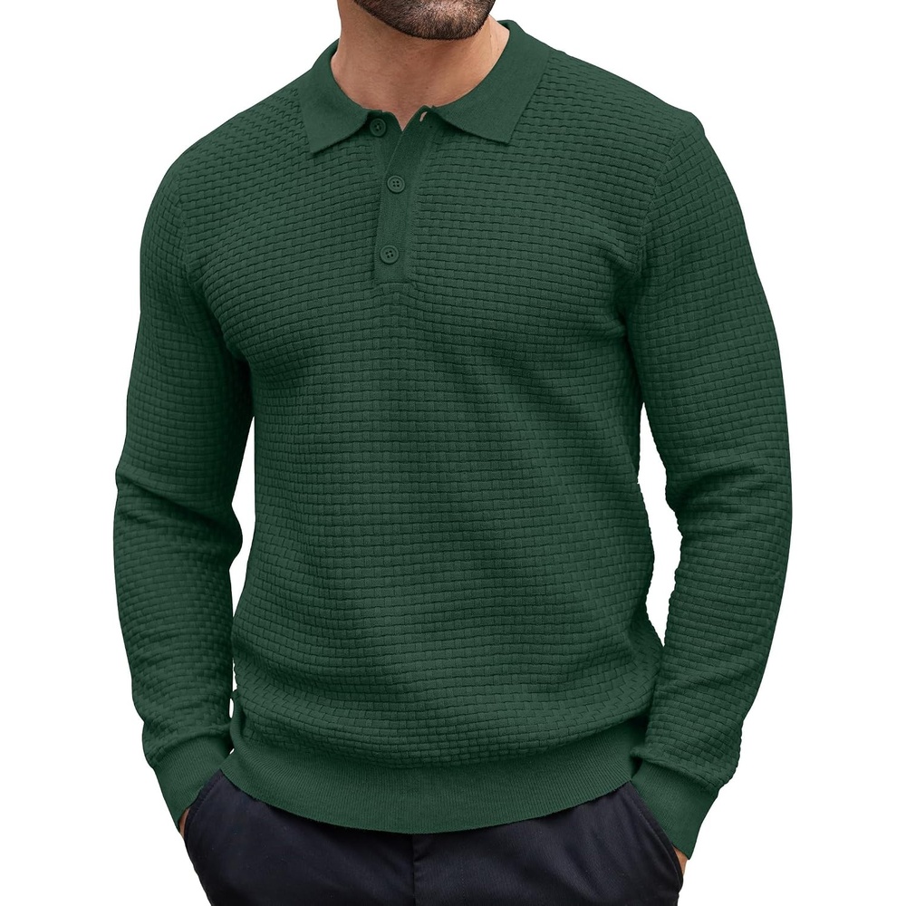 image:imageCOOFANDY Mens Knit Polo Shirts Casual Collared Long Sleeve Sweater PolosGreen