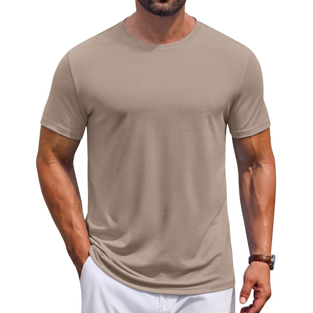 image:imageCOOFANDY Mens T Shirt Short Sleeve Casual TShirts Crew Neck Basic Tee ShirtsKhaki