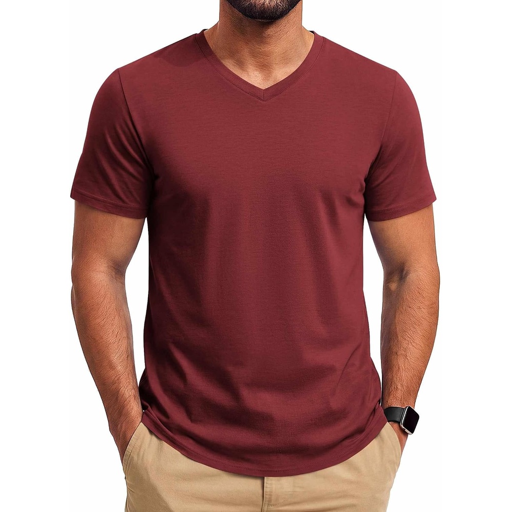 image:imageCOOFANDY Mens T Shirts Short Sleeve V Neck TShirt Casual Plain Basic TeeDark Red