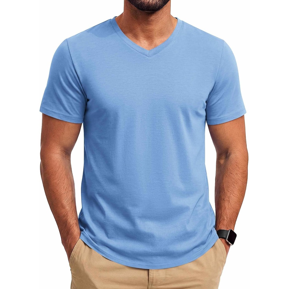 image:imageCOOFANDY Mens T Shirts Short Sleeve V Neck TShirt Casual Plain Basic TeeLight Blue