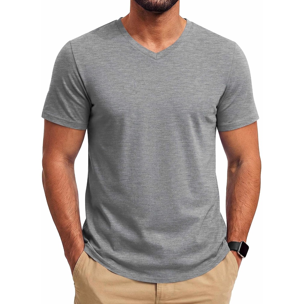image:imageCOOFANDY Mens T Shirts Short Sleeve V Neck TShirt Casual Plain Basic TeeLight Gray
