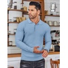 COOFANDY Men’s Knit Polo Shirts Casual Collared Long Sleeve Sweater Polos(Airy Blue)