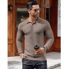 COOFANDY Men’s Knit Polo Shirts Casual Collared Long Sleeve Sweater Polos(Brown and Grey)