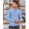 COOFANDY Men’s Knit Polo Shirts Casual Collared Long Sleeve Sweater Polos(Light Blue)