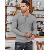 COOFANDY Men’s Knit Polo Shirts Casual Collared Long Sleeve Sweater Polos(Light Grey)
