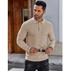 COOFANDY Men’s Knit Polo Shirts Casual Collared Long Sleeve Sweater Polos(Striped-light Khaki)