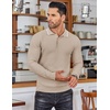 COOFANDY Men’s Knit Polo Shirts Casual Collared Long Sleeve Sweater Polos(Striped-light Khaki)