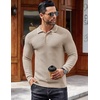 COOFANDY Men’s Knit Polo Shirts Casual Collared Long Sleeve Sweater Polos(Striped-light Khaki)