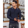 COOFANDY Men’s Knit Polo Shirts Casual Collared Long Sleeve Sweater Polos(Striped-navy Blue)