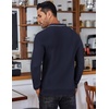 COOFANDY Men’s Knit Polo Shirts Casual Collared Long Sleeve Sweater Polos(Striped-navy Blue)
